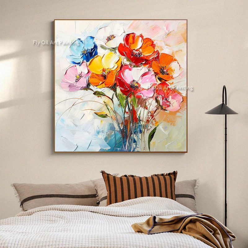 Home Decor Color Palettes - 두꺼운 임파스토 핸드페인팅 양귀비꽃 유화, 화려한