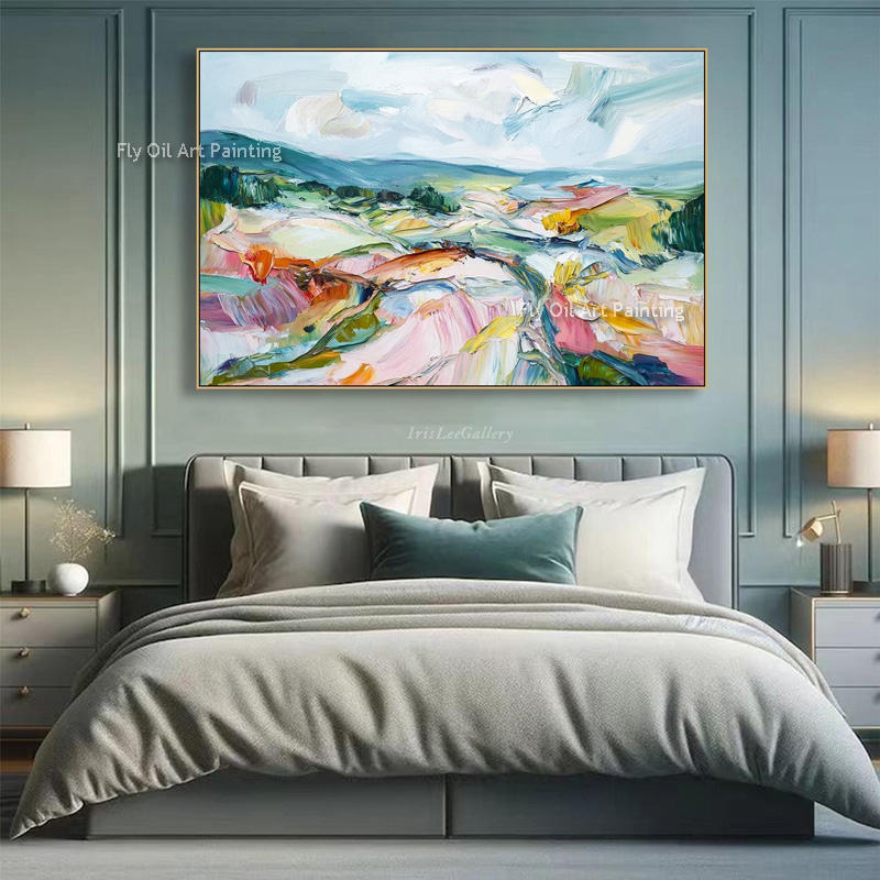 Home Decor Color Palettes - 손으로 그린 팔레트 나이프 풍경 유화,