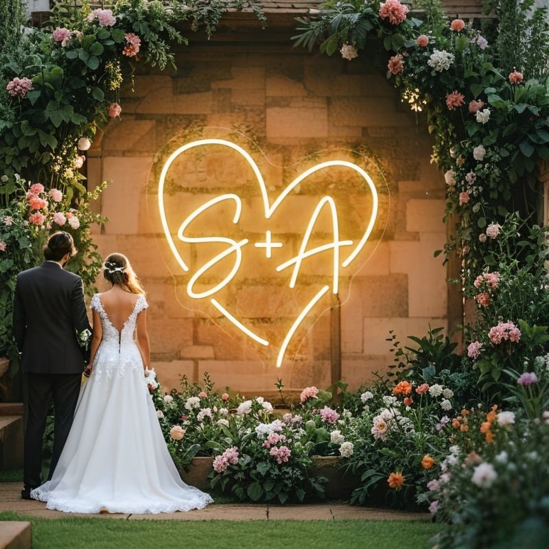 Home Decor For Wedding - 맞춤 이니셜 하트 LED 네온사인, 웨딩