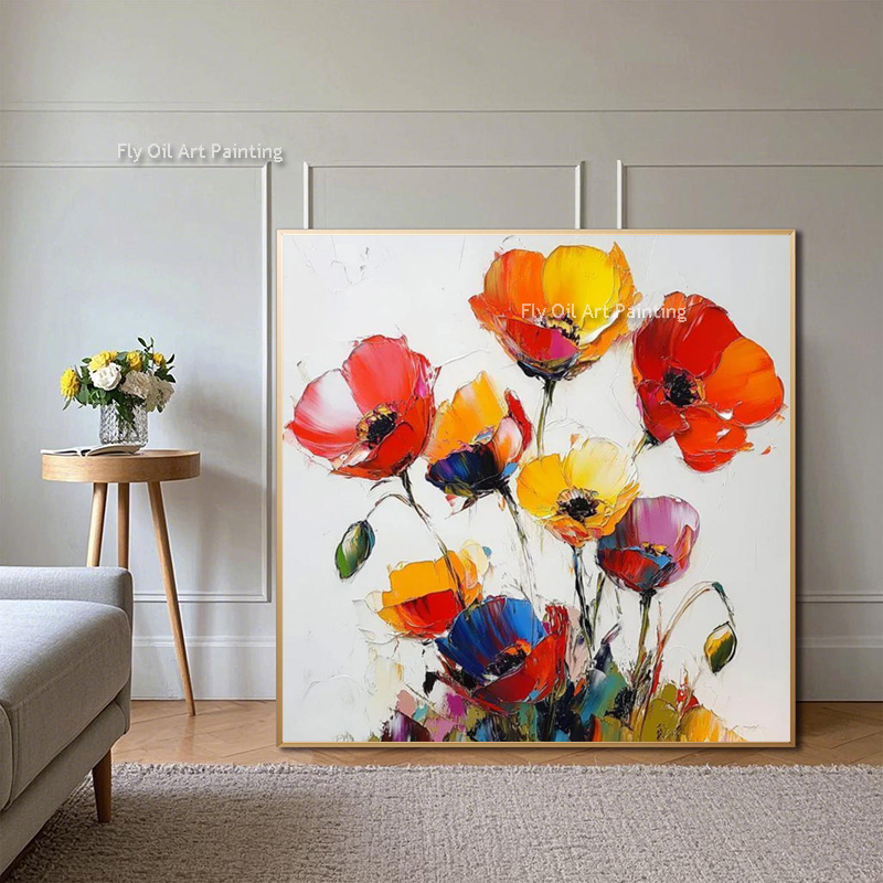 두꺼운 임파스토 핸드페인팅 양귀비꽃 유화, 화려한 팔레 - Home Decor Color Palettes 리뷰 및 가격