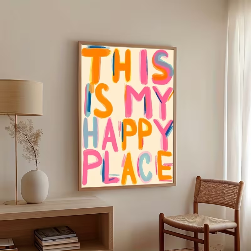 현대적인 '이곳은 나의 행복한 곳' 문구가 있는 벽 예 - Home Decor Reviews 리뷰 및 가격
