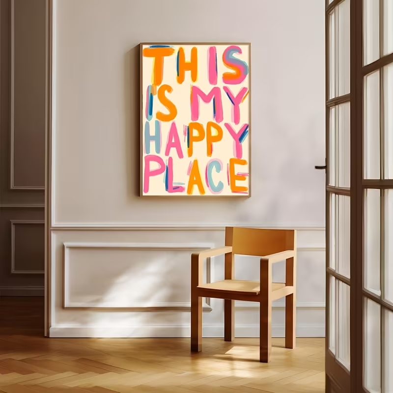 현대적인 '이곳은 나의 행복한 곳' 문구가 있는 벽 예 - Home Decor Reviews 리뷰 및 가격