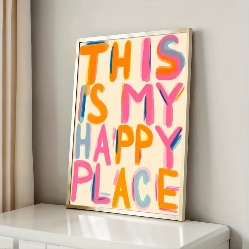 현대적인 '이곳은 나의 행복한 곳' 문구가 있는 벽 예 - Home Decor Reviews 리뷰 및 가격