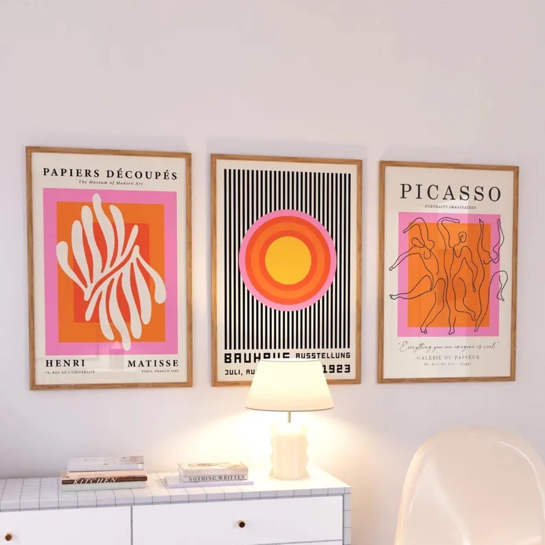3pcs현대 오렌지 바우하우스와 피카소 벽 아트 인쇄  - Home Decor Reviews 리뷰 및 가격
