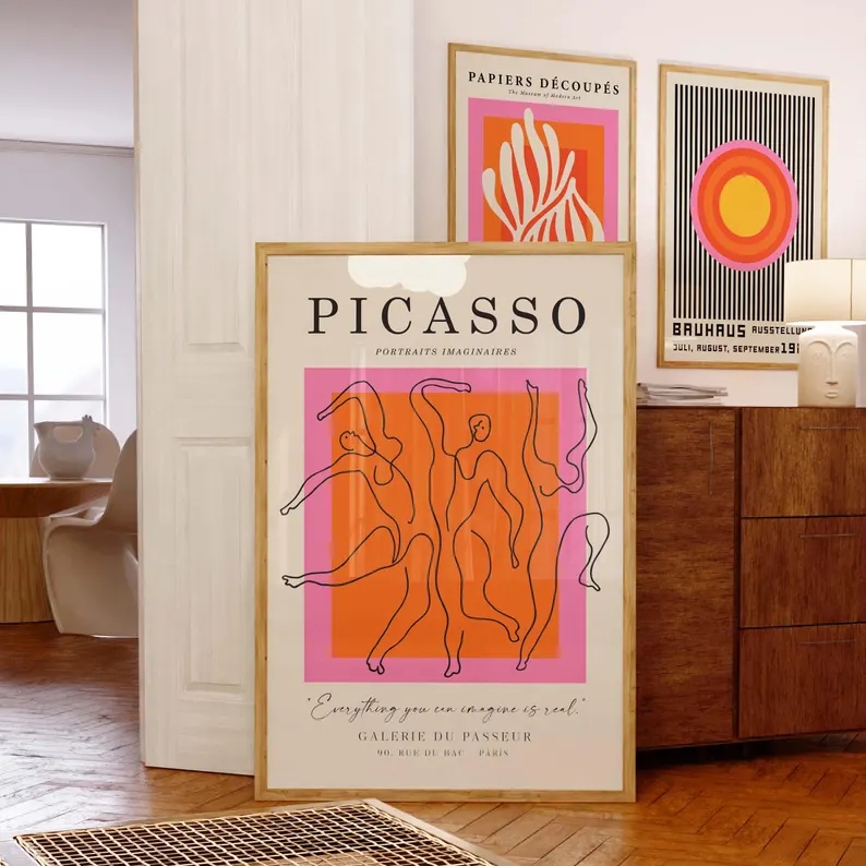3pcs현대 오렌지 바우하우스와 피카소 벽 아트 인쇄  - Home Decor Reviews 리뷰 및 가격
