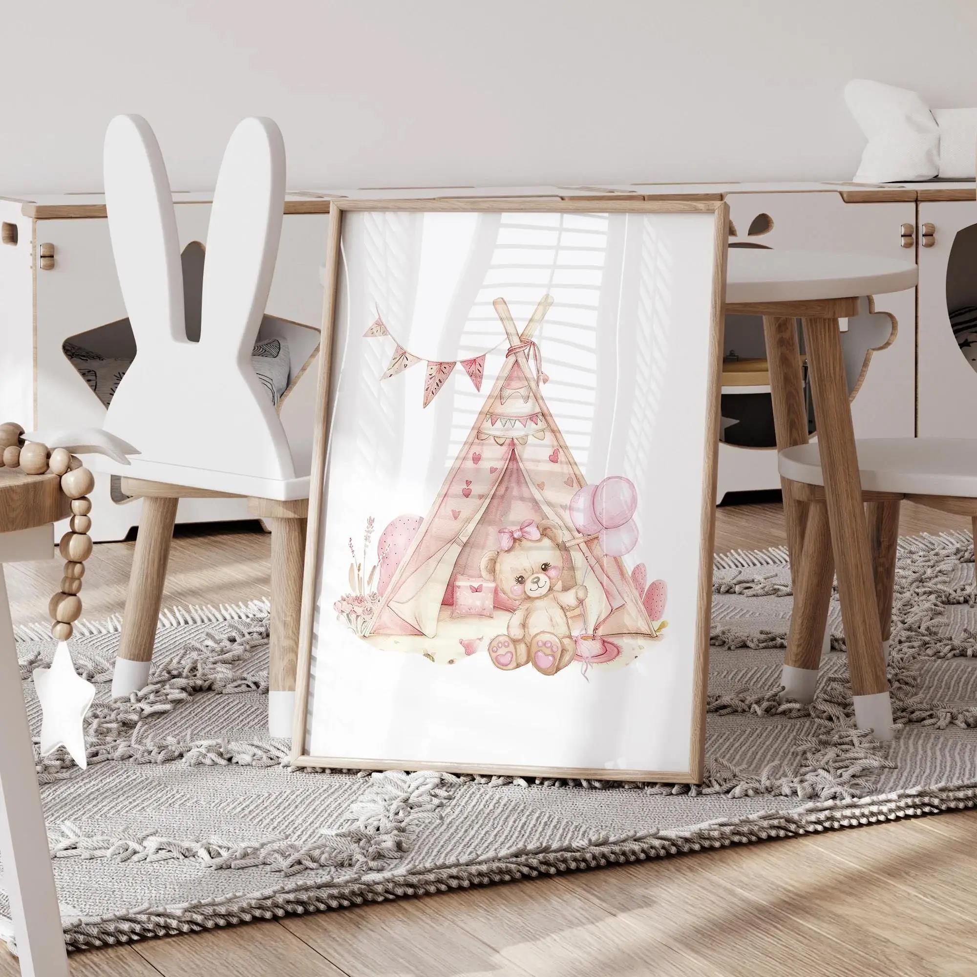 핑크 드림 베어 회전 목마 텐트 스윙 벽 아트 인쇄 캔 - Home Decor Reviews 리뷰 및 가격