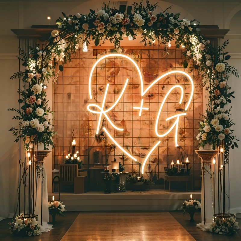맞춤 이니셜 하트 LED 네온사인, 웨딩 파티 배경 홈 - Home Decor For Wedding 리뷰 및 가격