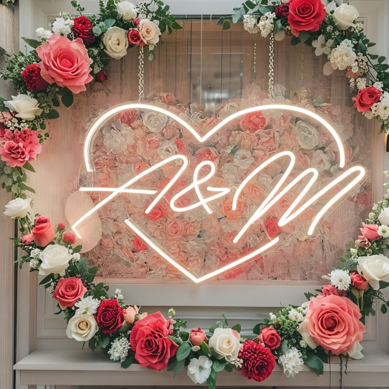 맞춤 이니셜 하트 LED 네온사인, 웨딩 파티 배경 홈 - Home Decor For Wedding 리뷰 및 가격