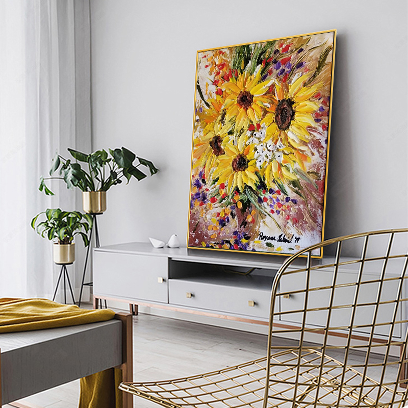 생동감 넘치는 3D 임파스토 해바라기 유화, 손으로 그 - Home Decor Color Palettes 리뷰 및 가격