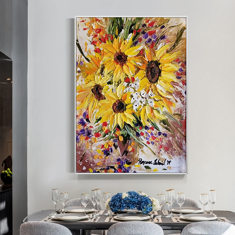 생동감 넘치는 3D 임파스토 해바라기 유화, 손으로 그 - Home Decor Color Palettes 리뷰 및 가격