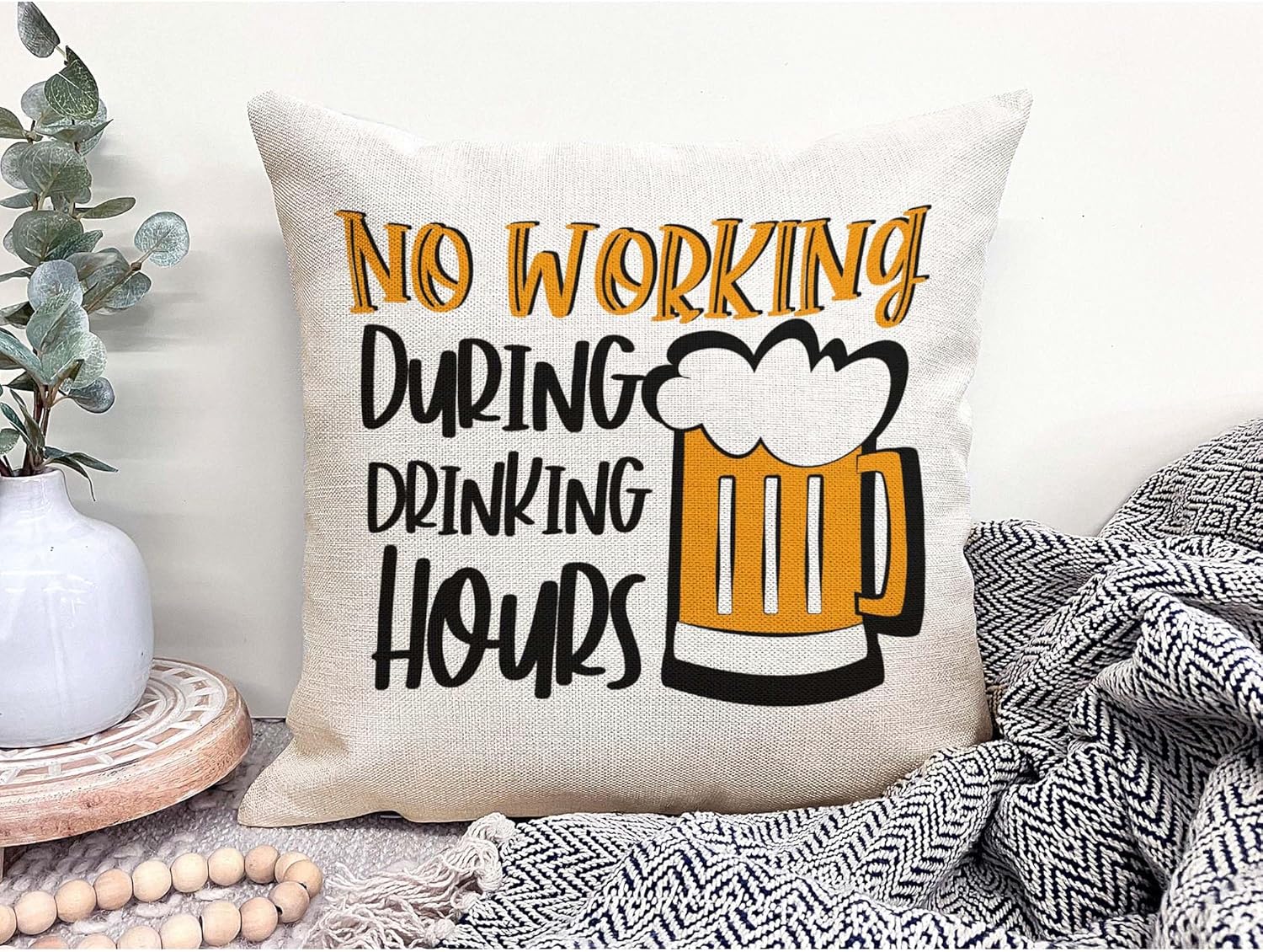 재미있는 맥주 베개 커버, 음주 중에는 작업할 수 없는 - Home Decor Quotes Ideas 리뷰 및 가격