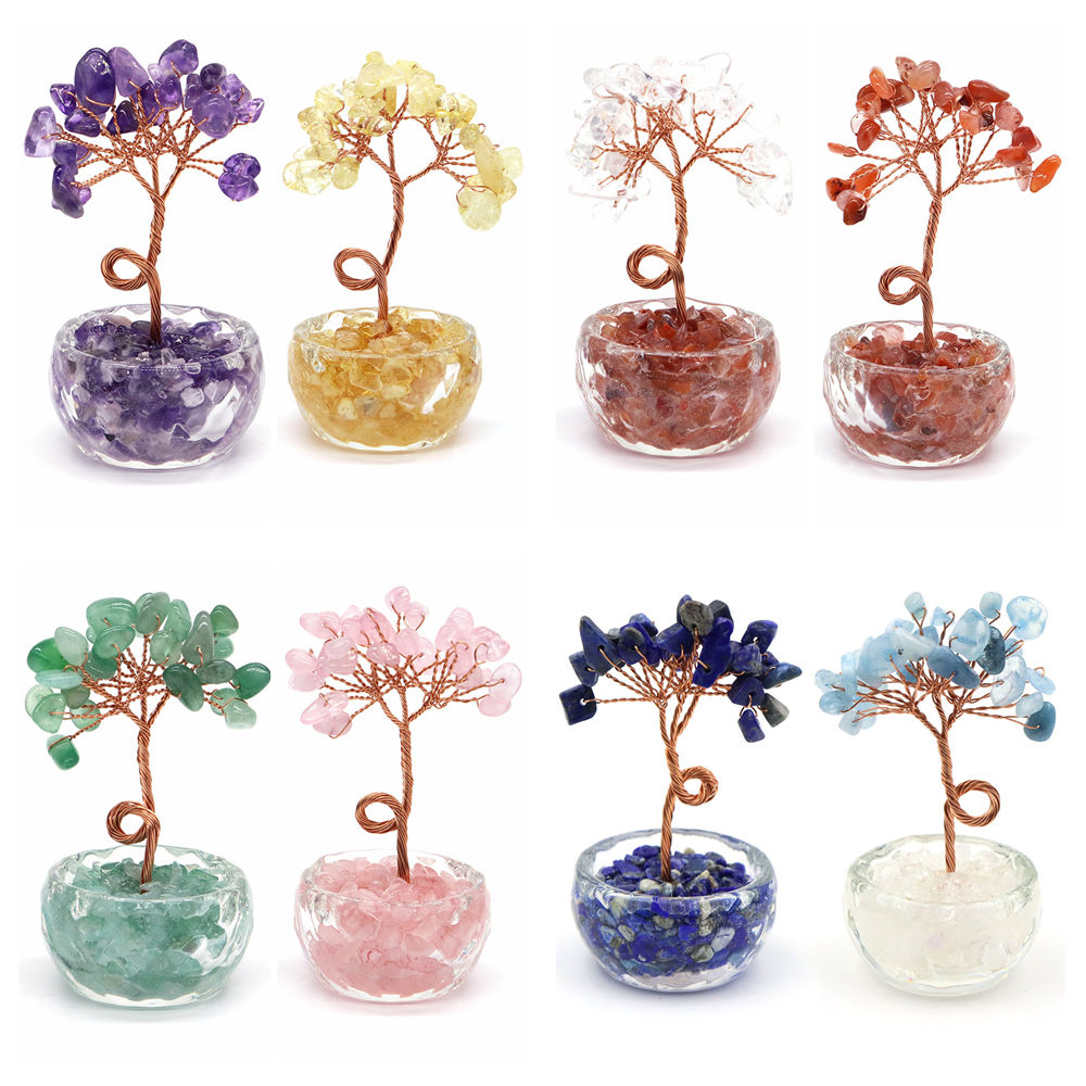 천연 원석 크리스탈 행운의 나무 자갈돌 받침대 차크라  - Home Decor Reviews 리뷰 및 가격