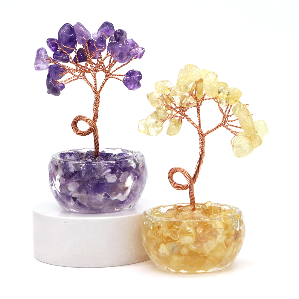 천연 원석 크리스탈 행운의 나무 자갈돌 받침대 차크라  - Home Decor Reviews 리뷰 및 가격