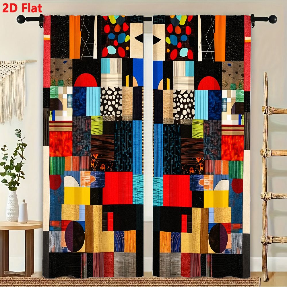 2피스 커튼, 2D 플랫 생생한 추상 기하학 무늬 퀼트 - Home Decor Color Palettes 리뷰 및 가격
