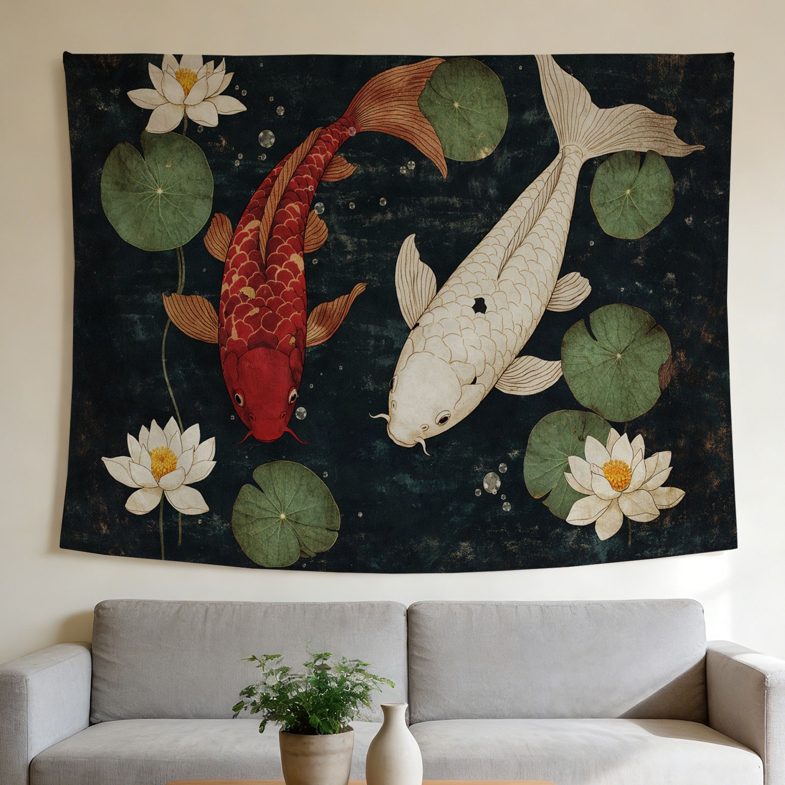 럭셔리 잉어와 연꽃 태피스트리 벽 장식 아시아풍 장식  - Home Decor Zen Style 리뷰 및 가격