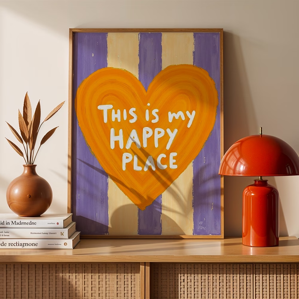 현대적이고 복고풍적인 스타일의 '이곳은 나의 행복한 곳 - Home Decor Reviews 리뷰 및 가격
