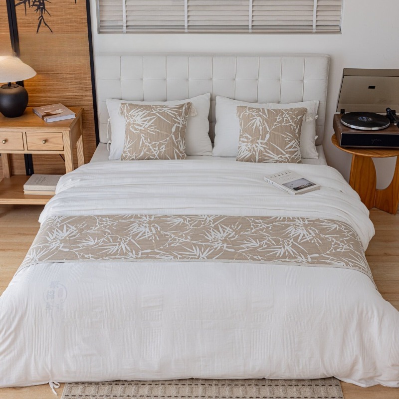 럭셔리 침대 러너 스카프 오트밀 베이지 대나무 잎 자카 - Home Decor Zen Style 리뷰 및 가격