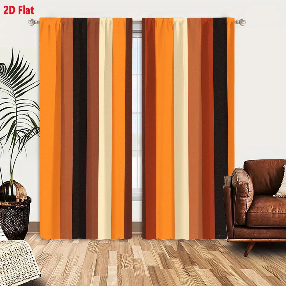 2Pcs 커튼 2D 플랫 수직 줄무늬 패턴 오렌지 브라 - Home Decor Color Palettes 리뷰 및 가격