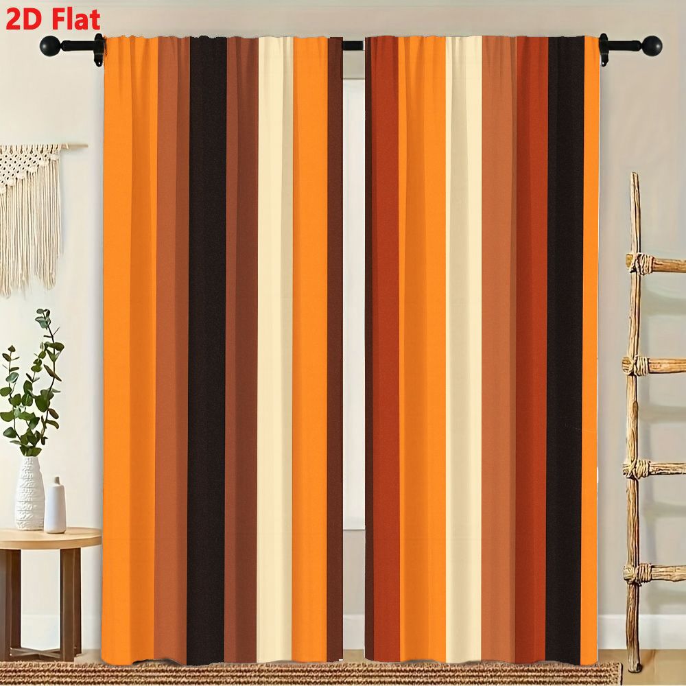 2Pcs 커튼 2D 플랫 수직 줄무늬 패턴 오렌지 브라 - Home Decor Color Palettes 리뷰 및 가격