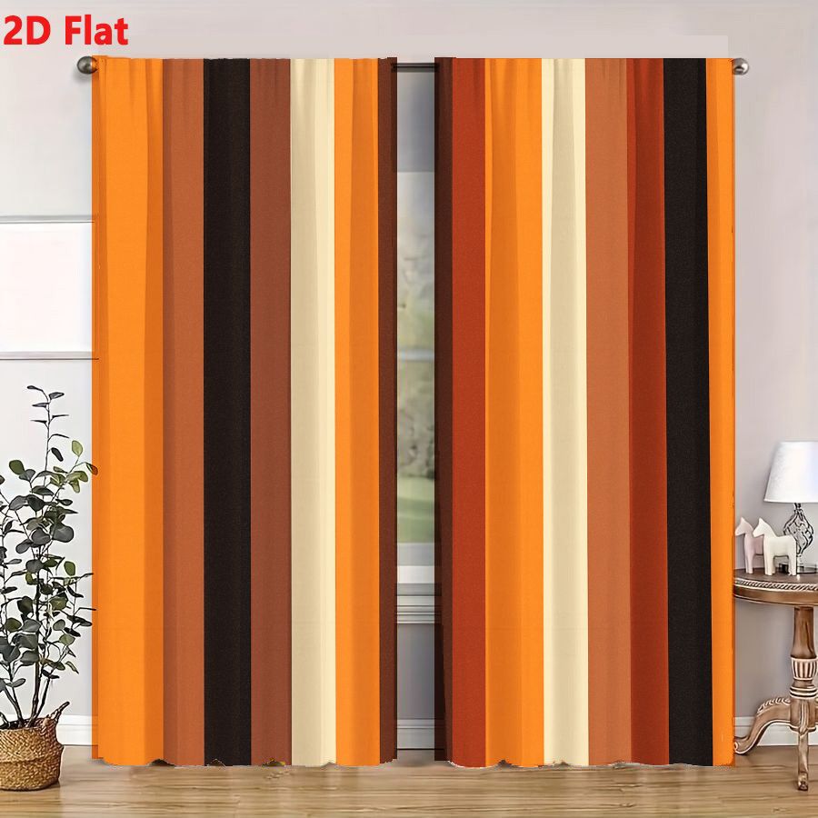 2Pcs 커튼 2D 플랫 수직 줄무늬 패턴 오렌지 브라 - Home Decor Color Palettes 리뷰 및 가격